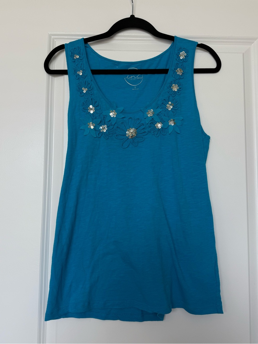 INC International Concepts Teal Floral Sequin Tank Top, Size XL